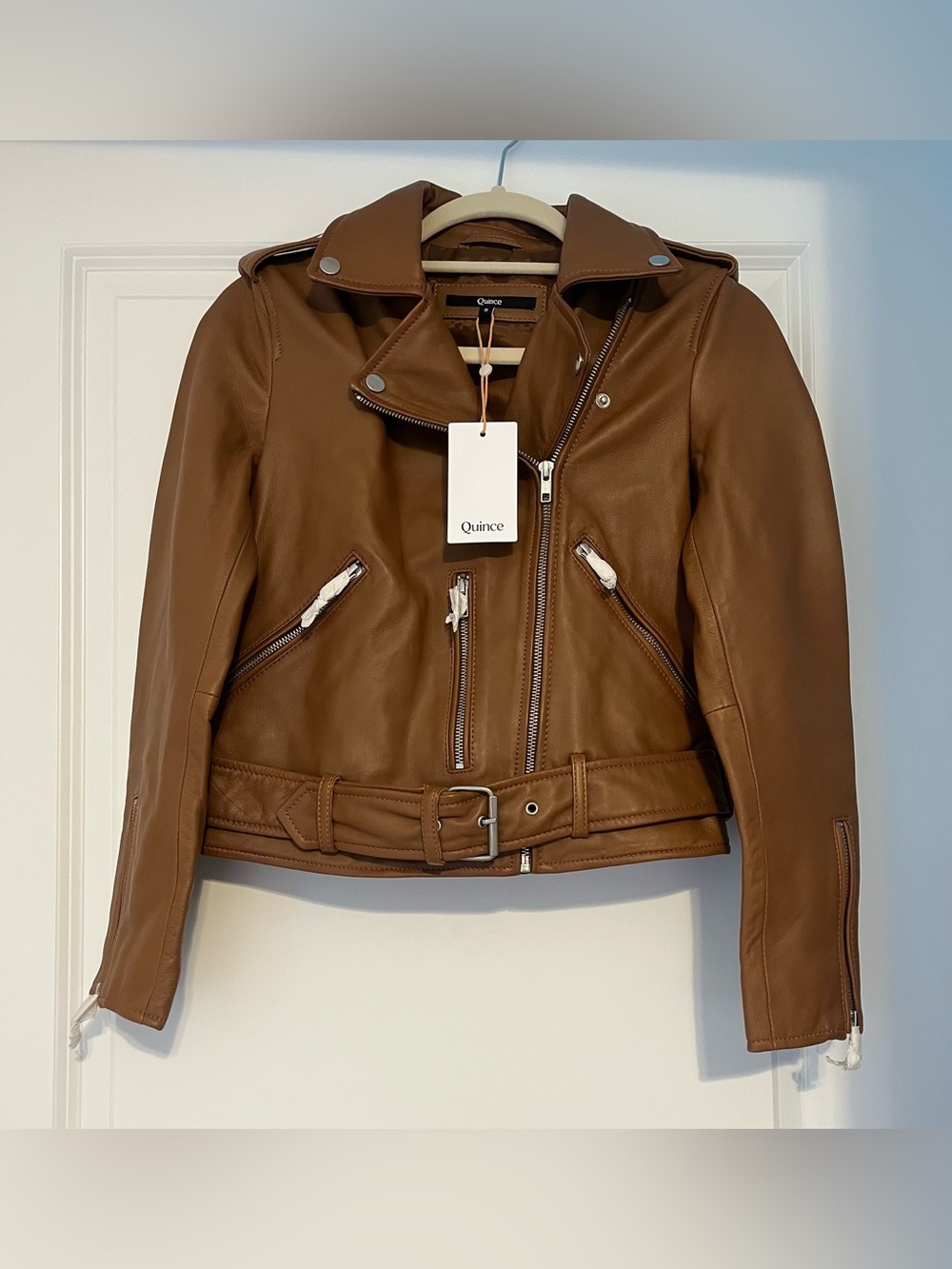 NWT Quince Women's Brown Leather Biker Jacket Size Small
